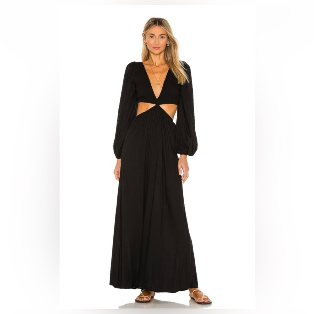 Indah Julie Solid Ruched Bodice Cutaway Maxi Dress